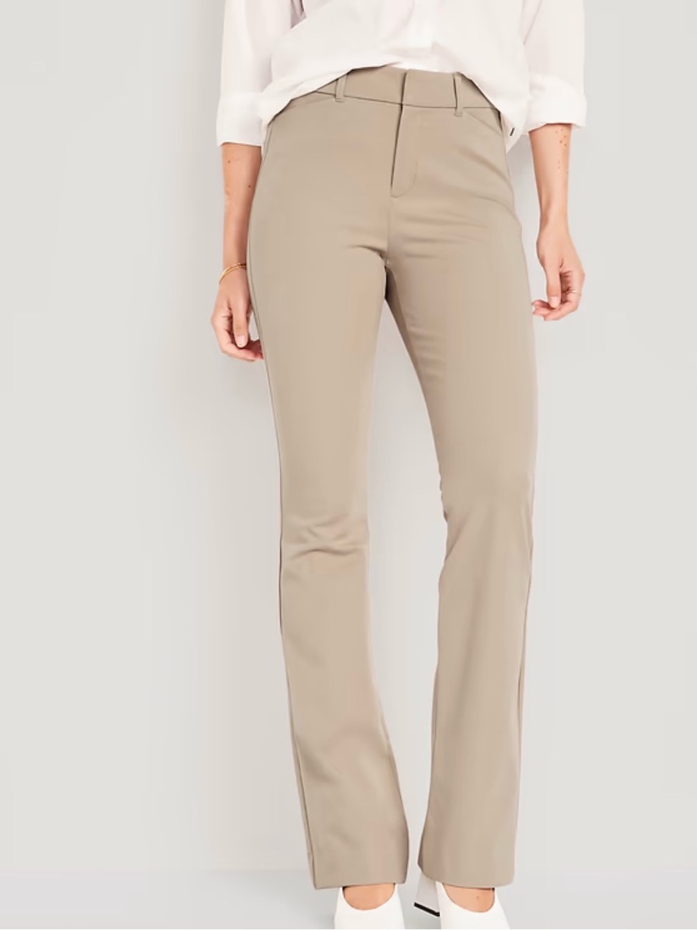 Old Navy High-Waisted Pixie Flare Pants Khaki Beige Trousers